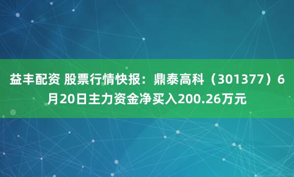 益丰配资 股票行情快报：鼎泰高科（301377）6月20日主力资金净买入200.26万元